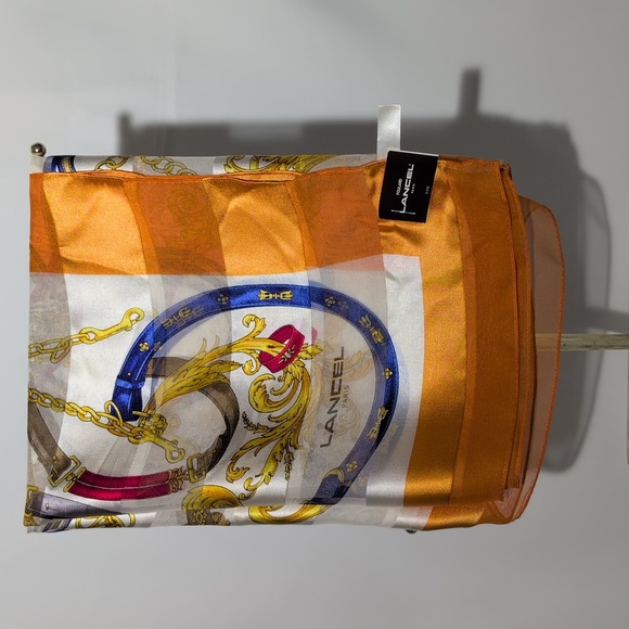 Lancel Paris Silk Scarf with Orange and Gold Accents - Picture 5 of 15